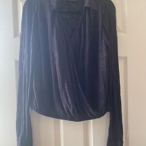 Anthropologie Dark Navy Wrap-Style Button Down Blouse